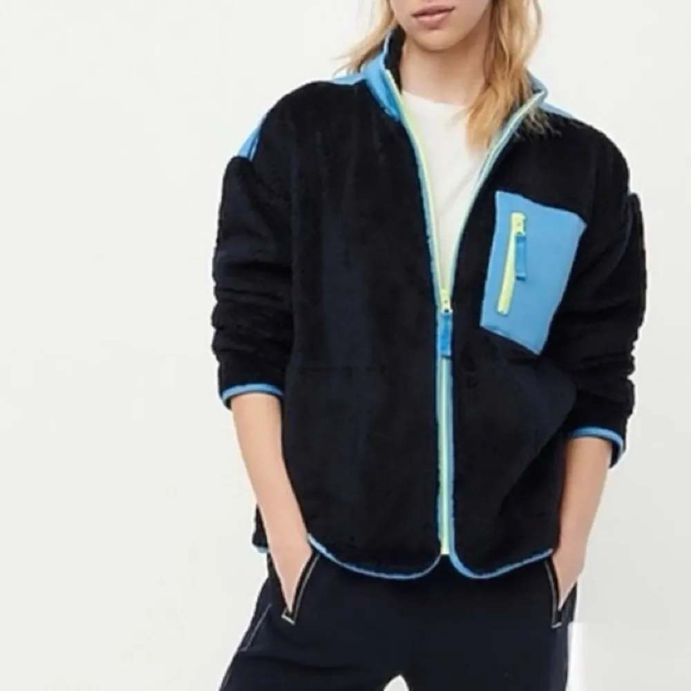 NWT J Crew Super Plush Sherpa Full Zip Fleece Jacket Navy Size L